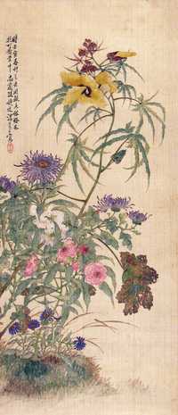 汤世澍 壬寅（1902年）作 花卉 立轴